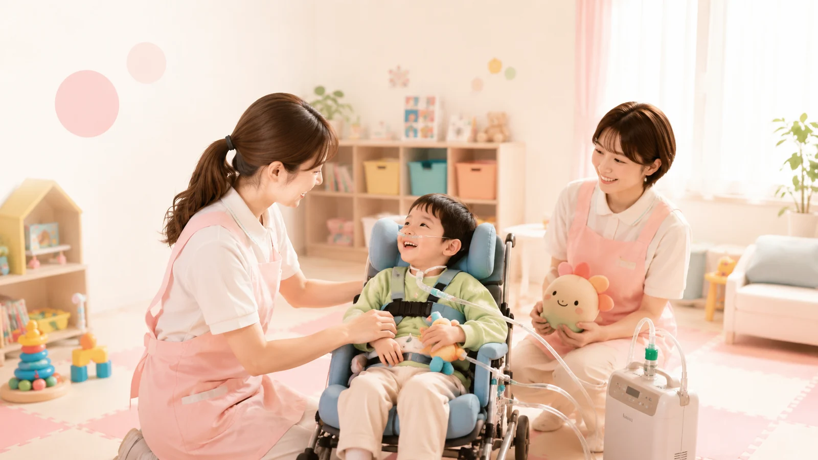 医療的ケアを受けながら安心して過ごす子どものイメージ